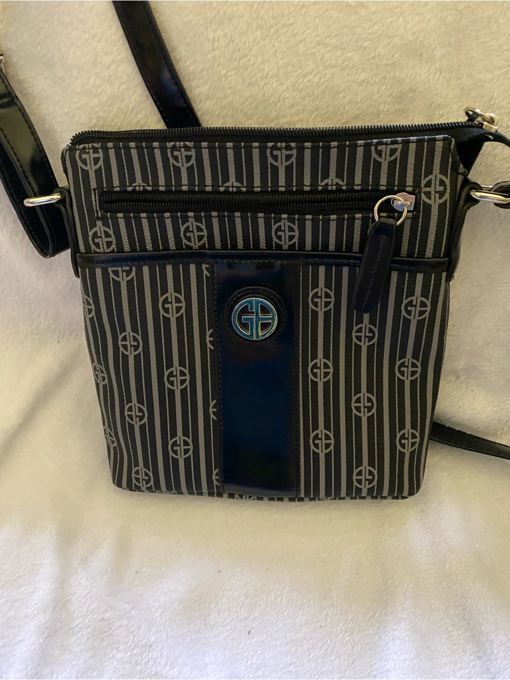 Giani Bernini Gray Striped Crossbody Bag with Black Trim